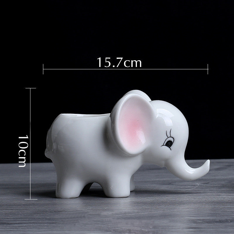 Elephant-Shaped Ceramic Flower Pot for Indoor Home Decor