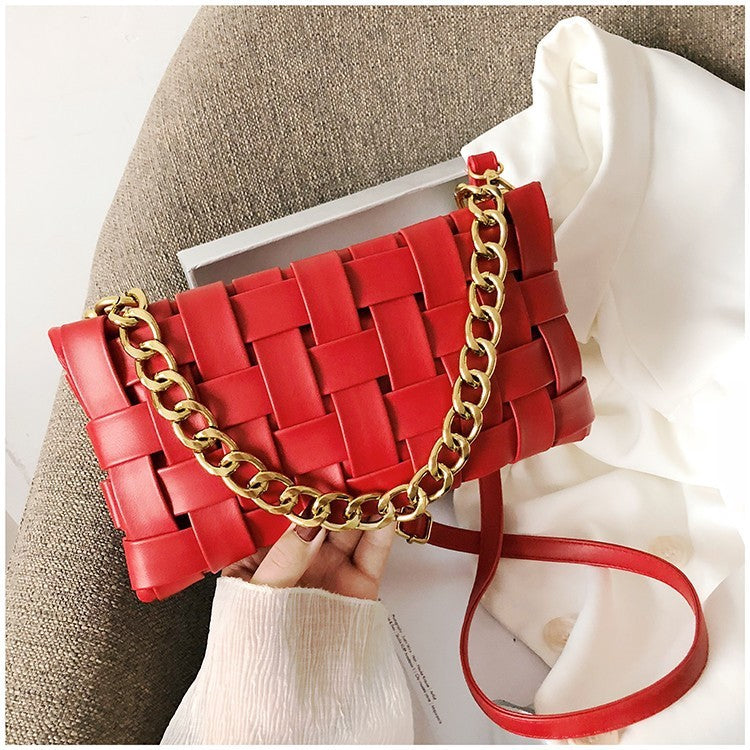 Luxury Woven PU Leather Bag Stylish Chain Shoulder Bag Women