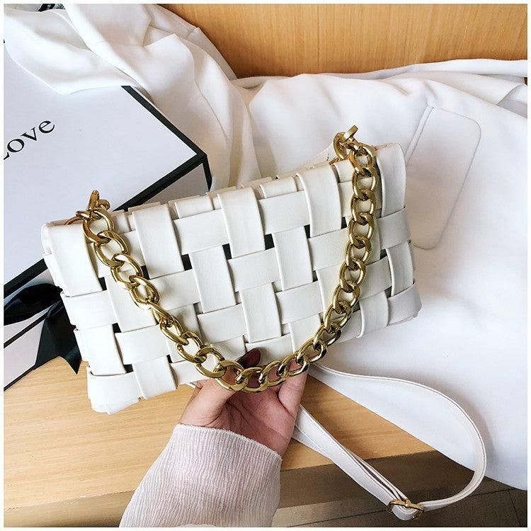 Luxury Woven PU Leather Bag Stylish Chain Shoulder Bag Women