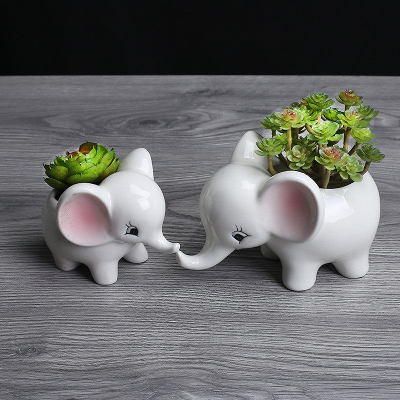 Elephant-Shaped Ceramic Flower Pot for Indoor Home Decor
