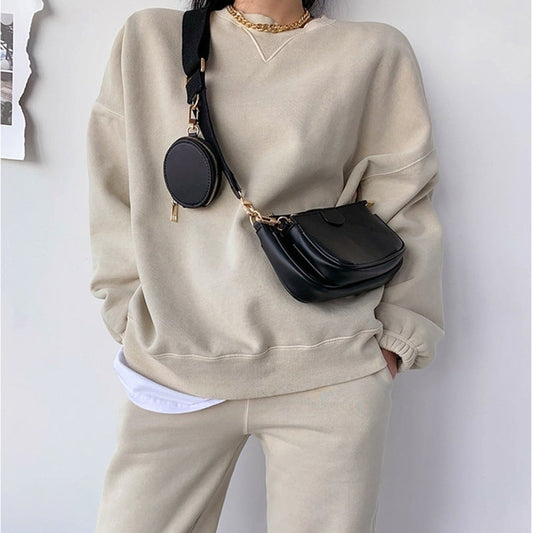 modistly Black Luxury Handbag Set for Women College Style