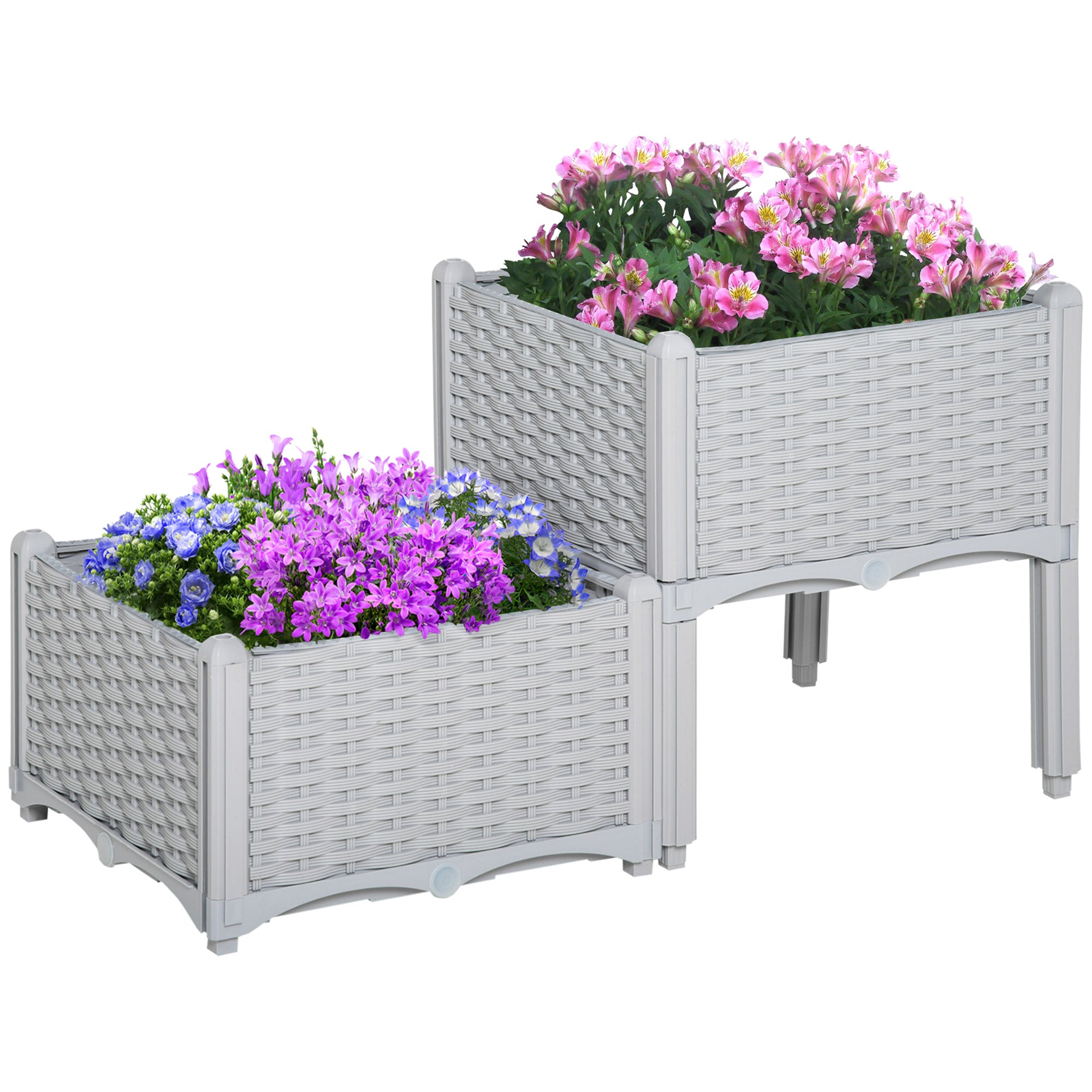 Set of Two Grey Rattan-Effect Indoor Outdoor Planters