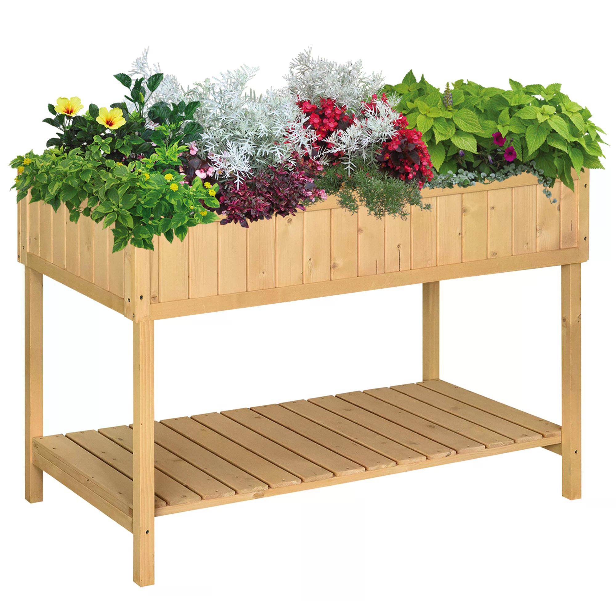 Rectangular Wooden Garden Planter Stand with Eight Compartments