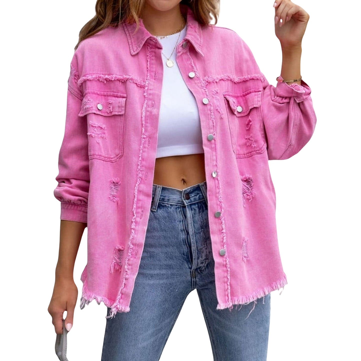 Trendy Ripped Denim Jacket for Women Distressed Stylish & Versatile