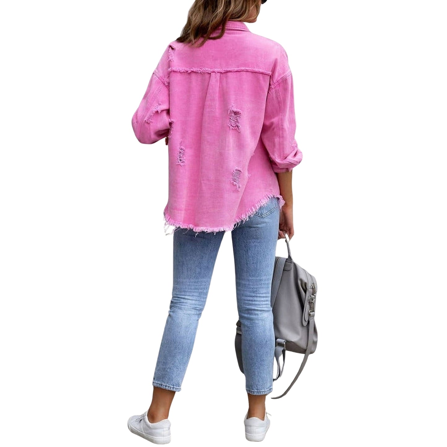 Trendy Ripped Denim Jacket for Women Distressed Stylish & Versatile